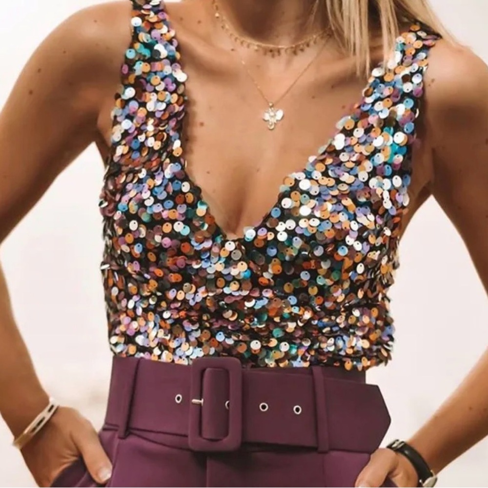 Zara Multicolor Sequin Crop Top
